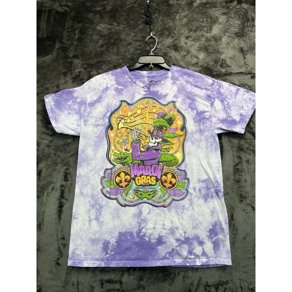Universal Studios Mardi Gras 2025 T Shirt Men's Large Purple Tie Dye